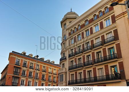 Madrid, Spain - January 22, 2018: Sunset View Of Callao Square (plaza Del Callao) In City Of Madrid,