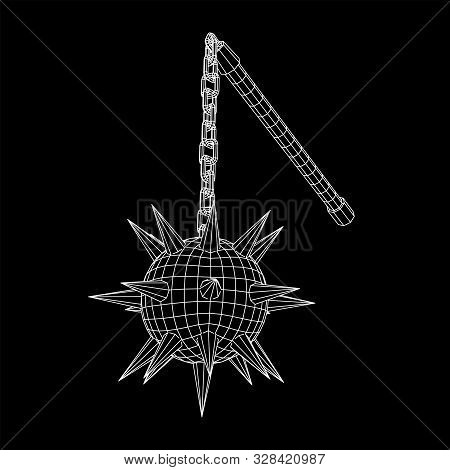 Medieval Chained Mace Ball. Wireframe Low Poly Mesh Vector Illustration.