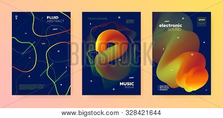 Electronic Music Movement. Dj Flyer. Neon Minimal Design. Orange 3d Fluid Pattern. Music Invitation.
