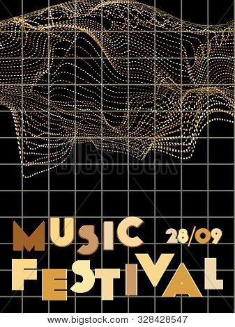 Music Cover In Gold, Yellow, Copper Colors. Rock Concert Flyer. Minimal Tech Brochure. Sound Backgro