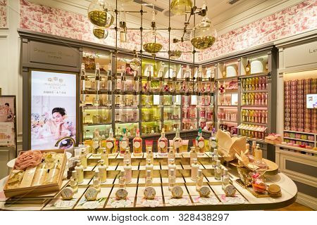 SHENZHEN, CHINA - CIRCA APRIL, 2019: products on display at Roger & Gallet store in Coastal City shopping mall.