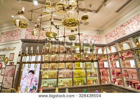 SHENZHEN, CHINA - CIRCA APRIL, 2019: products on display at Roger & Gallet store in Coastal City shopping mall.