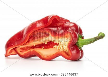 Group Of Two Halves Of Sweet Red Bell Pepper Isolated On White Background