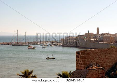 Panoramic Cityscape Of The City Of Acre, Israel, Located On The Mediterranean Coast In The Northwest