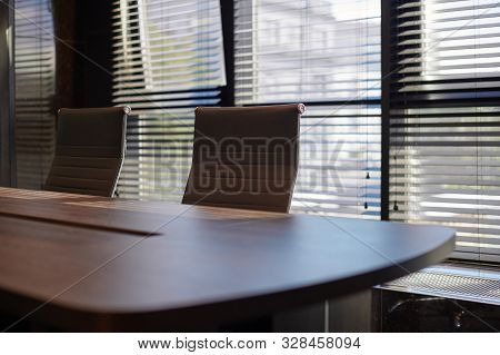 Conference Room In Office. Modern Meeting Room For Business Negotiations And Business Meetings. Boar
