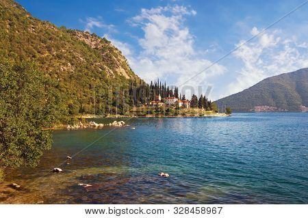 Beautiful Summer Mediterranean Landscape. Montenegro, Adriatic Sea, Bay Of Kotor . View Of Banja Mon