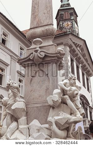 Architecture Of Slovenia. Historic Streets During The Day. Travel Photo. Free Space For Text.
