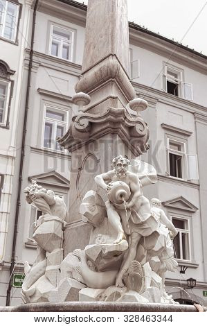 Architecture Of Slovenia. Historic Streets During The Day. Travel Photo. Free Space For Text.