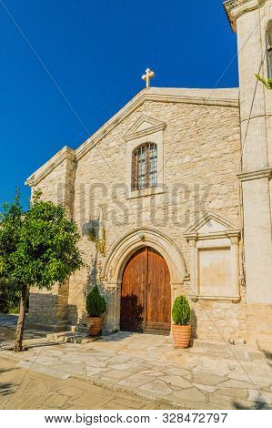 Lania Cyprus. September 3 2019. A View Of The Church In The Traditional Village Of Lania In Cyprus