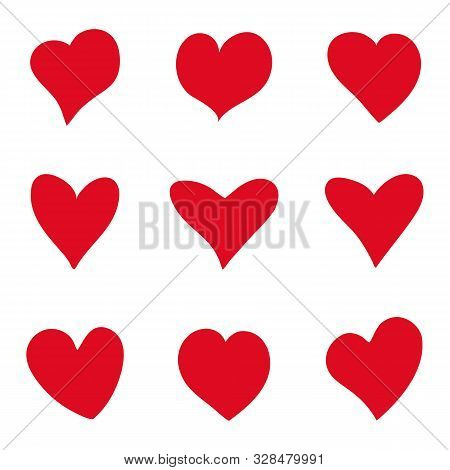 Heart Sketch Icons Set. Cartoon Doodle Red Shape Of Heart. Collection Of Flat Hearts For Greeting Pa