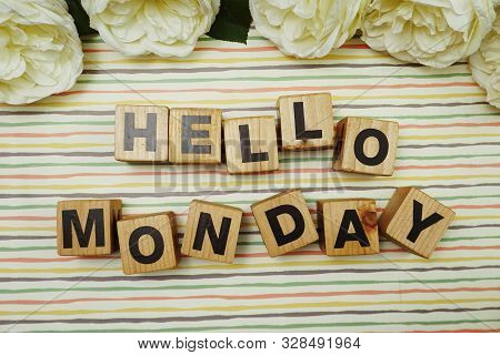 Hellow Monday Alphabet Letters On Coloful Stripes Background