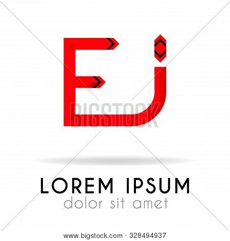 Ribbon Logo In Dark Red Gradation With Ej Letter. Can Also Be Used For Company Logos, Websites, Orga