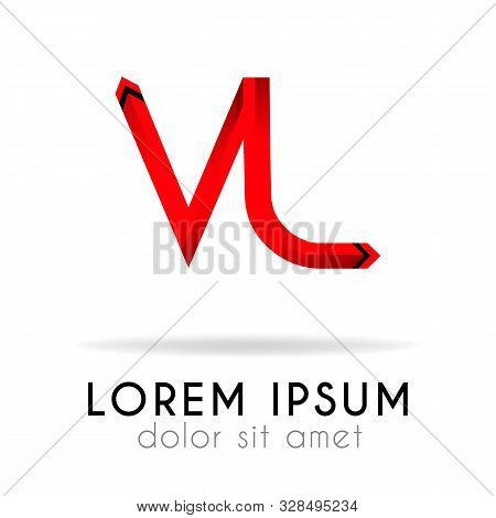 Ribbon Logo In Dark Red Gradation With Vj Letter. Can Also Be Used For Company Logos, Websites, Orga