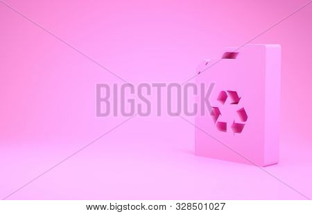 Pink Eco Fuel Canister Icon Isolated On Pink Background. Eco Bio And Barrel. Green Environment And R
