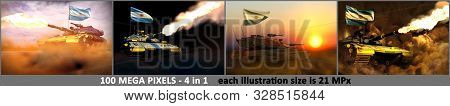 4 Illustrations Of High Resolution Modern Tank With Fictive Design And With Argentina Flag - Argenti