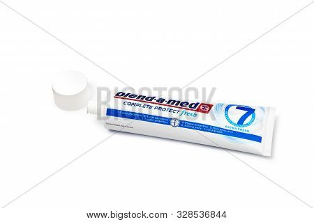 Chisinau, Moldova - October 19, 2019. Blend-a-med Toothpaste,  Extra Fresh,  Made By Procter & Gambl