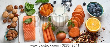 Food For Eyes Health. Foods That Contain Vitamins, Nutrients, Minerals And  Antioxidants.