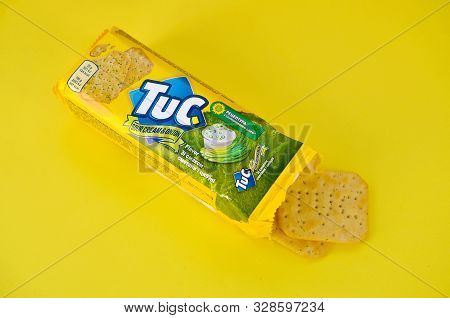 Tuc Snack Pack On Bright Yellow Flat Background