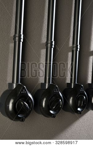 Nostalgic light swithces on grey wall.   