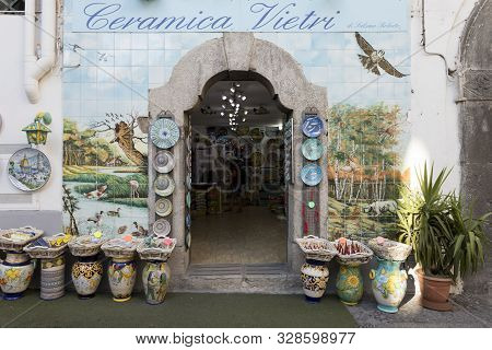 Vietri Sul Mare, Italy - 12 October 2019 Ceramic Shop In Vietri Sul Mare On Amalfi Coast, Italy To M