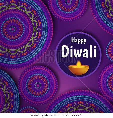 Vector Illustration On The Theme Of The Holiday Diwali. Deepavali Light And Fire Festival.  Vector B