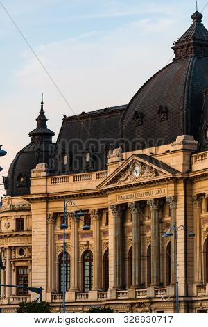 Detail View Of The National Library On Victoriei Way (calea Victoriei) In Bucharest, Romania, 2019