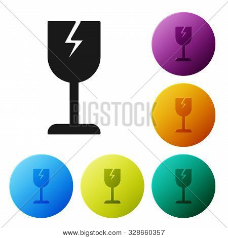 Black Fragile Broken Glass Symbol For Delivery Boxes Icon Isolated On White Background. Set Icons Co