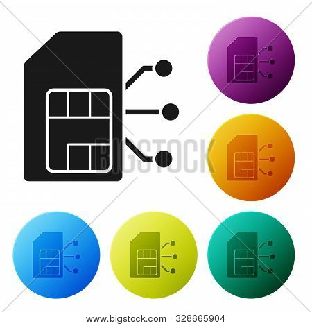 Black Sim Card Icon Isolated On White Background. Mobile Cellular Phone Sim Card Chip. Mobile Teleco