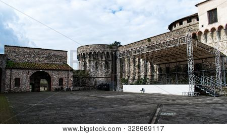 Sarzana / Liguria, Italy - October 18,2019: Ancient Firmafede Medieval Fortress In Sarzana, Italy. R