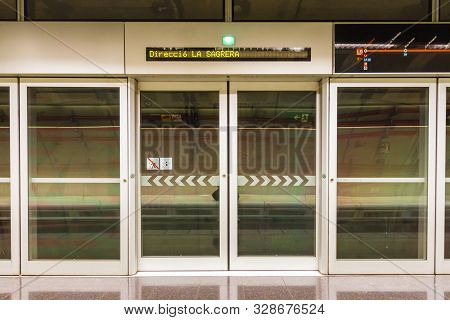 Barcelona, Spain - September 06, 2018: The Platform On The L9 In The Fondo Metro Station