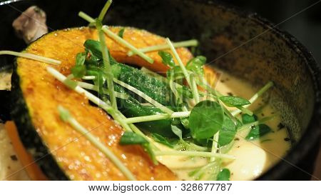 Close-up Images Of Soup Curry With Chicken, Pork And Vegetable
