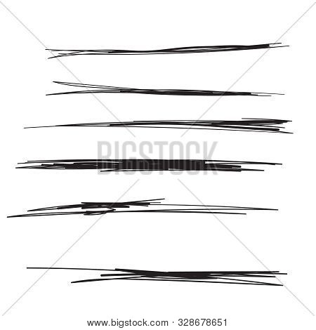 Vector Set Of Hand Drawn Underline. Black Scribble Brush Strokes Collection. Felt Tip Brush Smears S