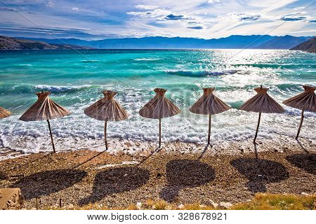 Idyllic Turquoise Beach In Baska View, Island Of Krk, Croatia. Baska Is Famous Tourist Destination I