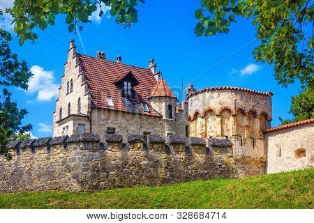 Lichtenstein Castle In Summer, Baden-wurttemberg, Germany. It Is A Landmark Of Germany. Scenic View 