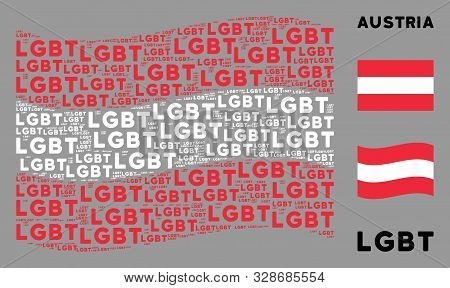 Waving Austrian Flag. Vector Lgbt Text Design Elements Are Grouped Into Mosaic Austria Flag Composit