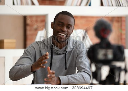 Camera Recording Self-introduction Of African Guy Talks About Himself
