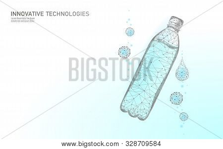 3d Water Bottle Polygonal Banner. Aqua Liquid Package. Plastic Transparent Drink Full Beverage Clean