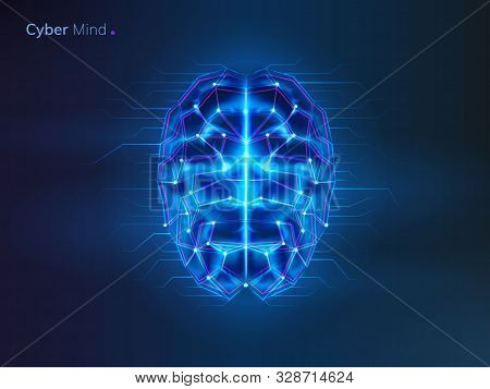 Glowing Brain With Connection Lines. Neural Network Or Machine Learning Background. Ai Or Artificial