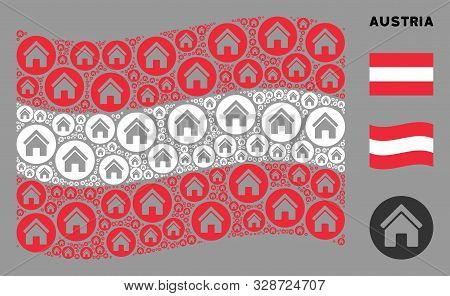 Waving Austrian State Flag. Vector Real Estate Design Elements Are Arranged Into Geometric Austrian 