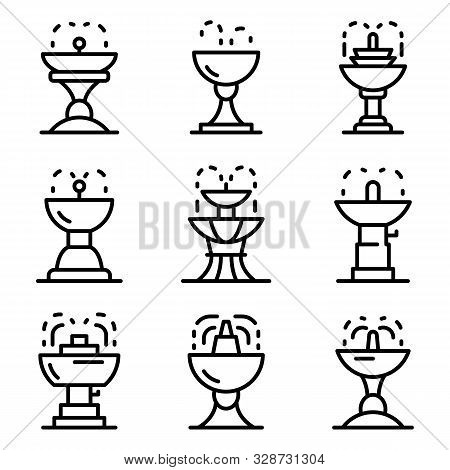 Drinking Fountain Icons Set. Outline Set Of Drinking Fountain Vector Icons For Web Design Isolated O
