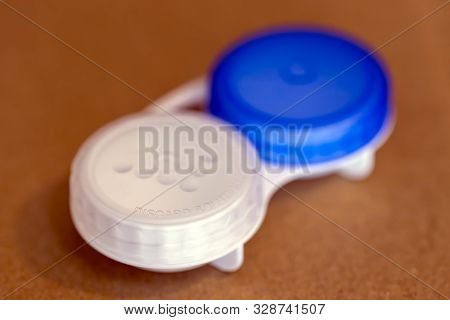 Blue And White Contact Lens Container Closed