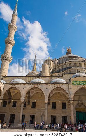 Istanbul, Turkey - September 5th 2019. Visitors Outside The Historic 17th Century Sultan Ahmet Mosqu