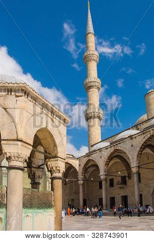 Istanbul, Turkey - September 5th 2019. Visitors Outside The Historic 17th Century Sultan Ahmet Mosqu