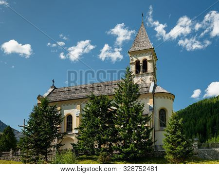 The Church Of Sulden (south Tyrol, Italy) On A Sunny Day In Summer