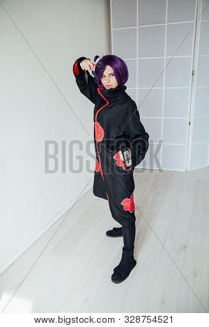 Girl Cosplayer With Purple Hair Anime Japan