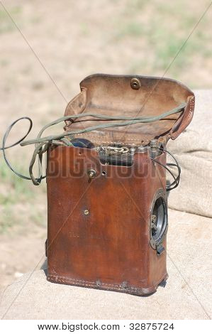 KIEV, UKRAINE-maj 11: Red Star historie club.Amerikansk original militray telefon WWII under histo