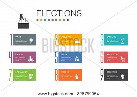 Elections Infographic 10 Option Line Concept.voting, Ballot Box, Candidate, Exit Poll Simple Icons