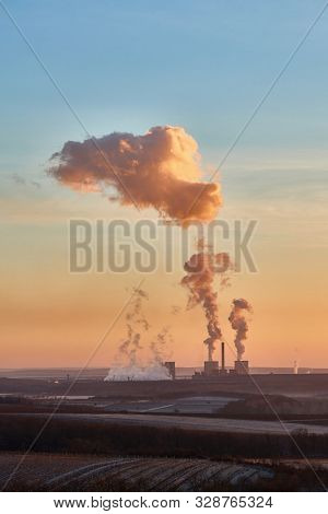 Power plant polluting the atmosphere in Visonta, Matra, Hungary