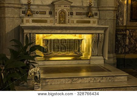 Turin, Italy, 27 June 2019: Interior Of The Sanctuary Of Mary Help Of Christians Of The Faithful In 