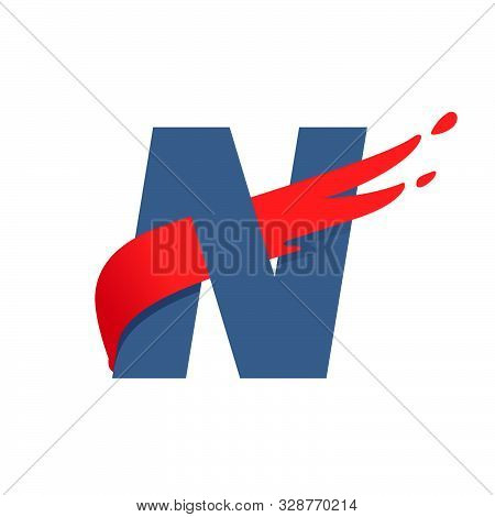 N Letter Logo With Fast Speed Red Flag Line. Font Style, Delivery, Sports Etc Vector Design Template